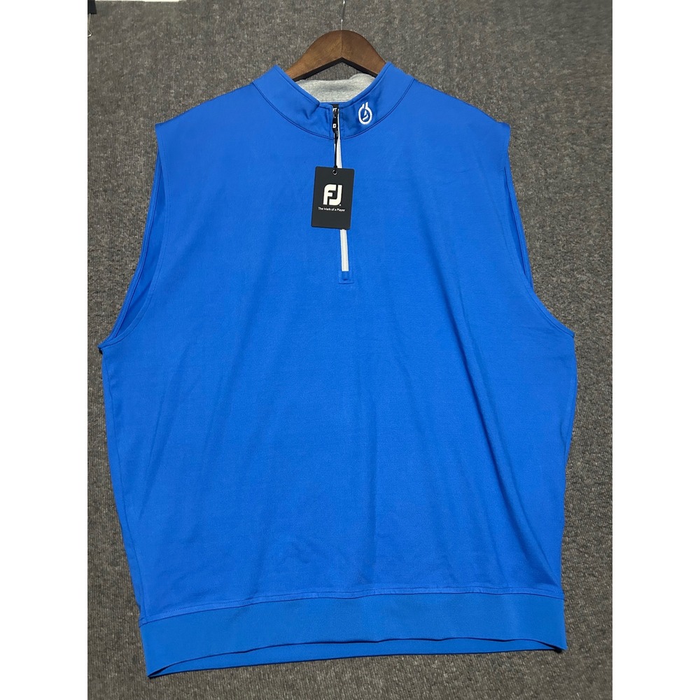 NWT FJ FootJoy Men's blue Gathered Waist Half Zip Golf Vest - Size 2XL